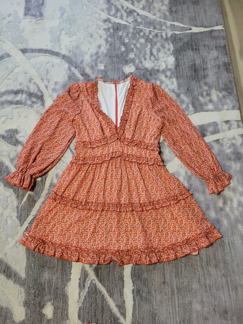 Women' Rust Floral Ruffle Tiered Dress Size M
